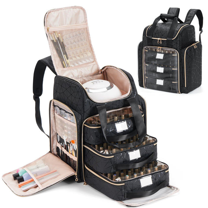 Uross Nagellack Organizer für 126 Nagellackflaschen und 1 LED-Nagellampe, Nagellack Aufbewahrung Tas