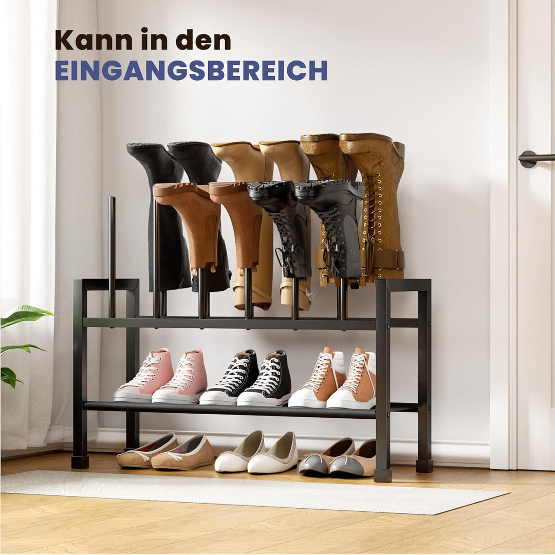 Mavivegue 2-in-1 Schuhregal Stehend Metall Schwarz - Freistehende Stiefelhalter, Kombinierbar & Sepa