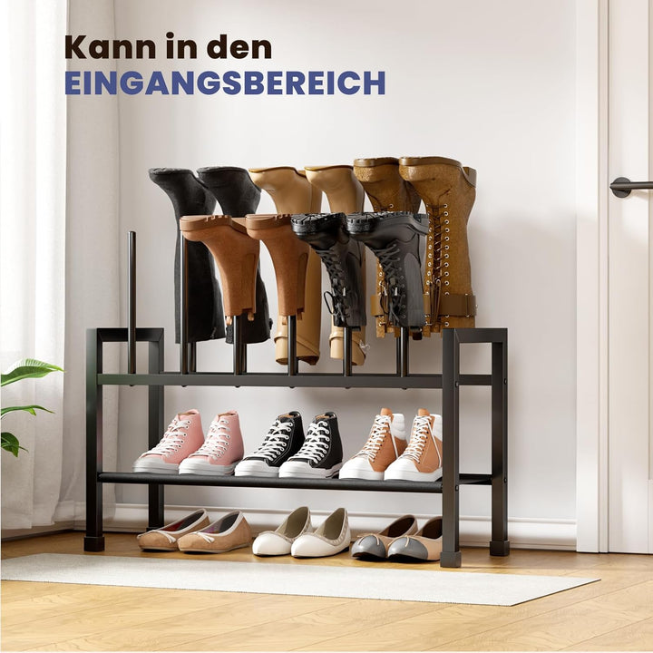 Mavivegue 2-in-1 Schuhregal Stehend Metall Schwarz - Freistehende Stiefelhalter, Kombinierbar & Sepa
