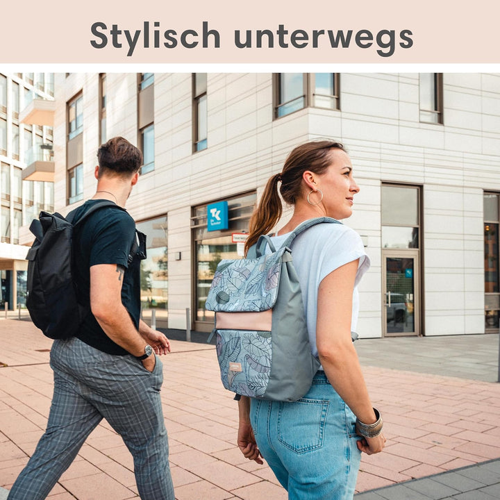 LARKSON Rucksack Damen Klein Muster Blumen - Ronja - Moderner Tagesrucksack mit Laptopfach für Uni B