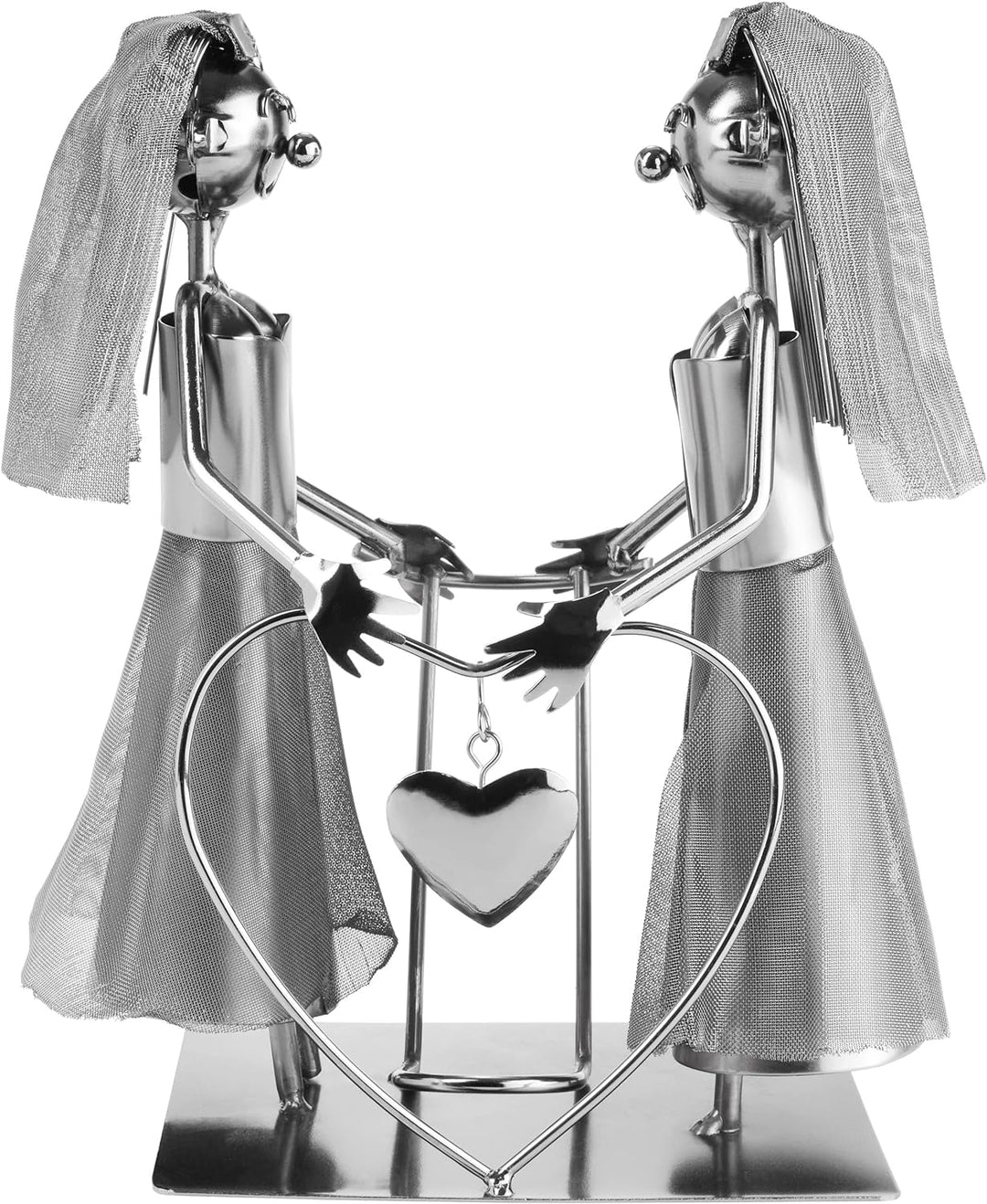 BRUBAKER Weinflaschenhalter Frauen Hochzeitspaar Frau + Frau Brautpaar Deko-Objekt Metall mit Grussk