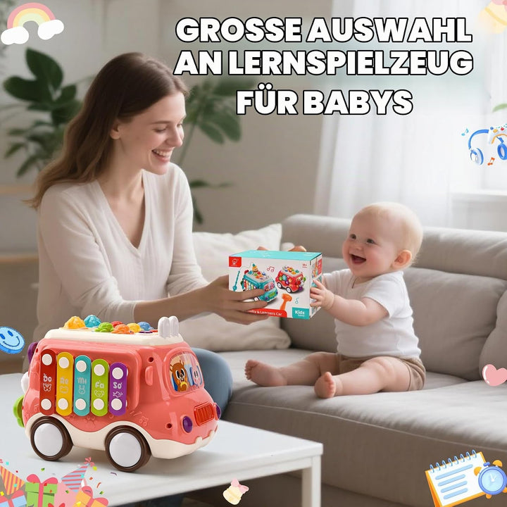 Baby Spielzeug ab 1 Jahr, Musikalischer Bus Kinderspielzeug mit Xylophon,Hammerspiel, Montessori Mus