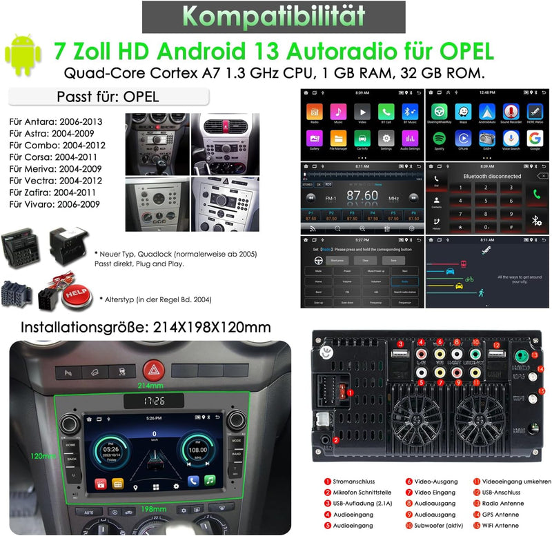 iFreGo 7 Zoll Android Autoradio mit Bluetooth,DAB Radio und Carplay,Radio Für Opel Astra,Corsa,Vectr