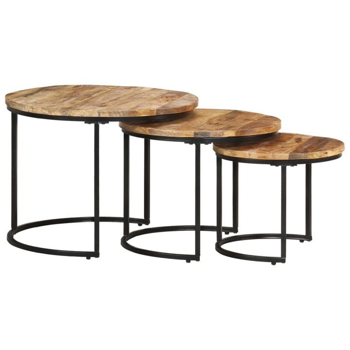 vidaXL Raues Mangoholz Satztisch 3-TLG. Couchtisch Beistelltisch Wohnzimmertisch Kaffeetisch Sofatis