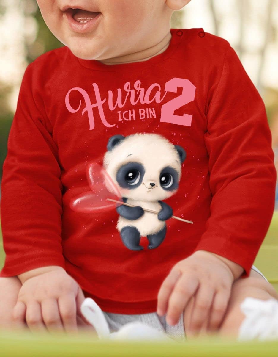 miKalino Baby/Kinder Longsleeve mit Spruch Ich Bin Zwei 2 süsser Waschbär Langarm Shirt für Mädchen