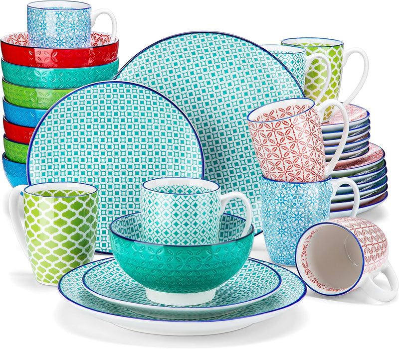 Tafelservice porzellan, vancasso Tafelservice bunt, MACARON 32 teilig Geschirrset, mit je 8 Speisete