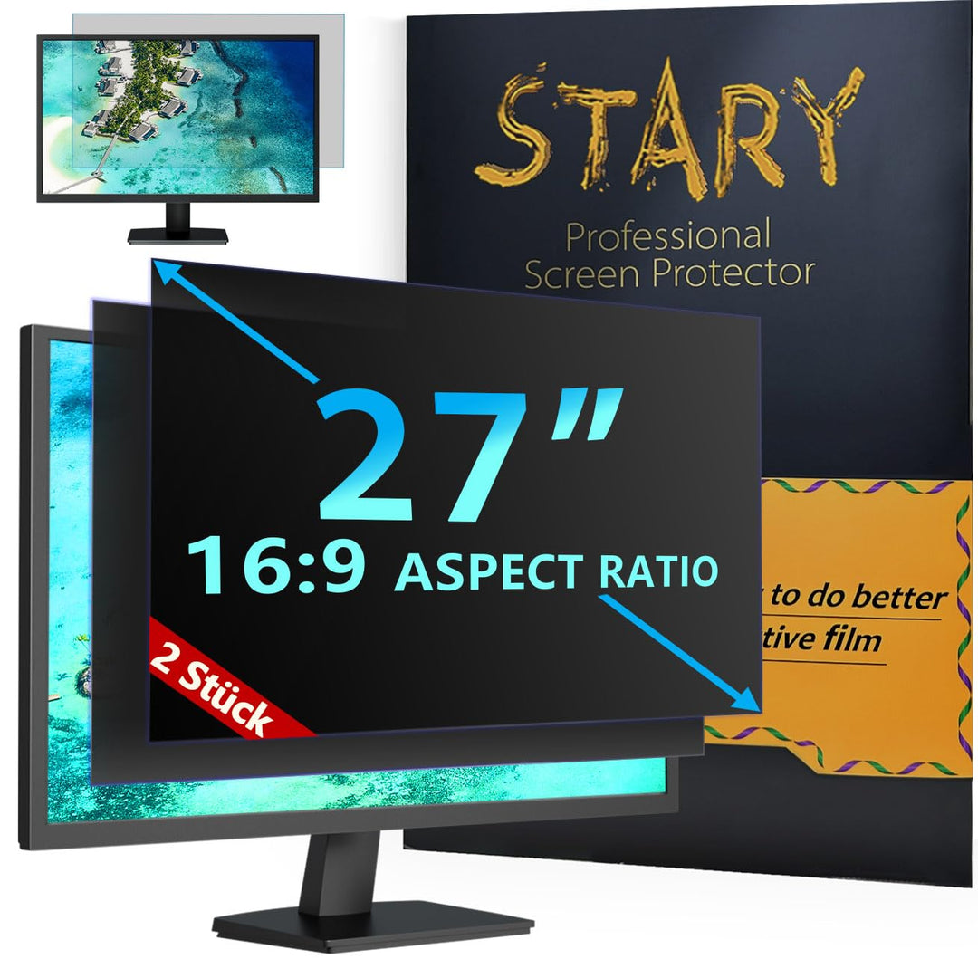 STARY [2 Stück Computer Sichtschutzfilter 27 Zoll 16:9 Seitenverhältnis, Blaulicht Blendfrei Abnehmb