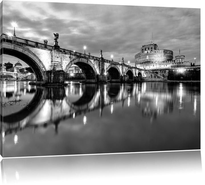 Pixxprint Nachtansicht von S. Angelo-Brücke Kunst B&amp;W, Format: 100x70 auf Leinwand, XXL riesige Bild