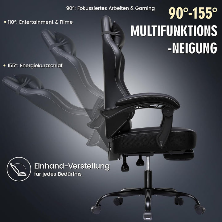 GTPLAYER Gaming Stuhl, Ergonomischer Gamer Sessel mit Fussstütze, Bürostuhl Höhenverstellbar mit Kop