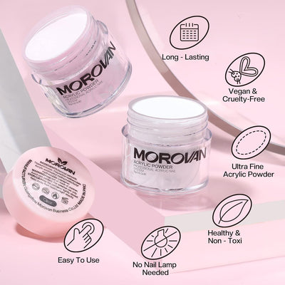 Morovan Acryl Nagelset Starterset Komplett - 3 Farben Acryl Pulver Nails mit 3 Acryl Pinsel für Näge