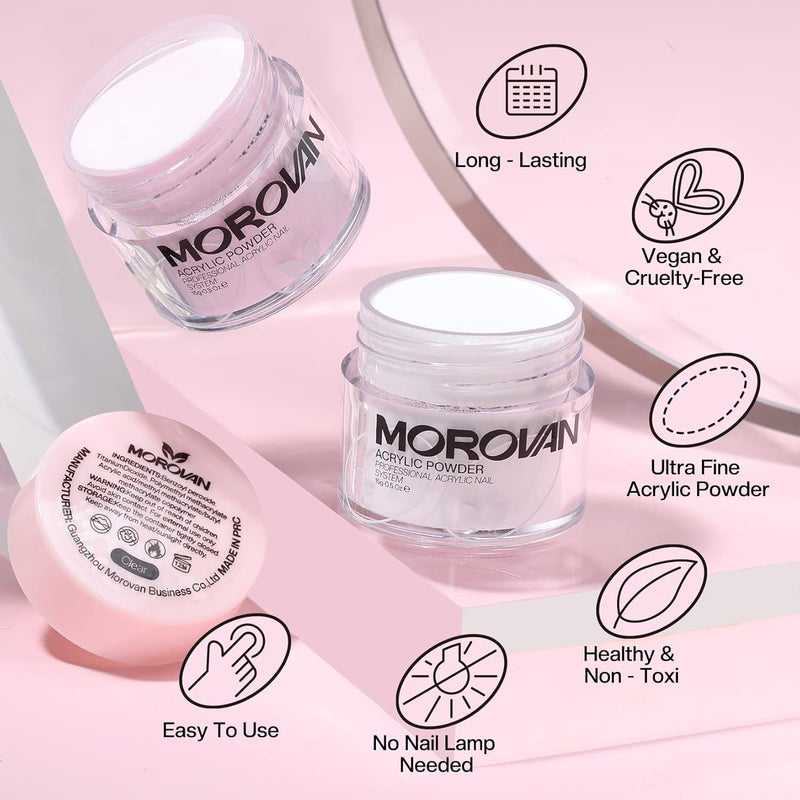 Morovan Acryl Nagelset Starterset Komplett - 3 Farben Acryl Pulver Nails mit 3 Acryl Pinsel für Näge