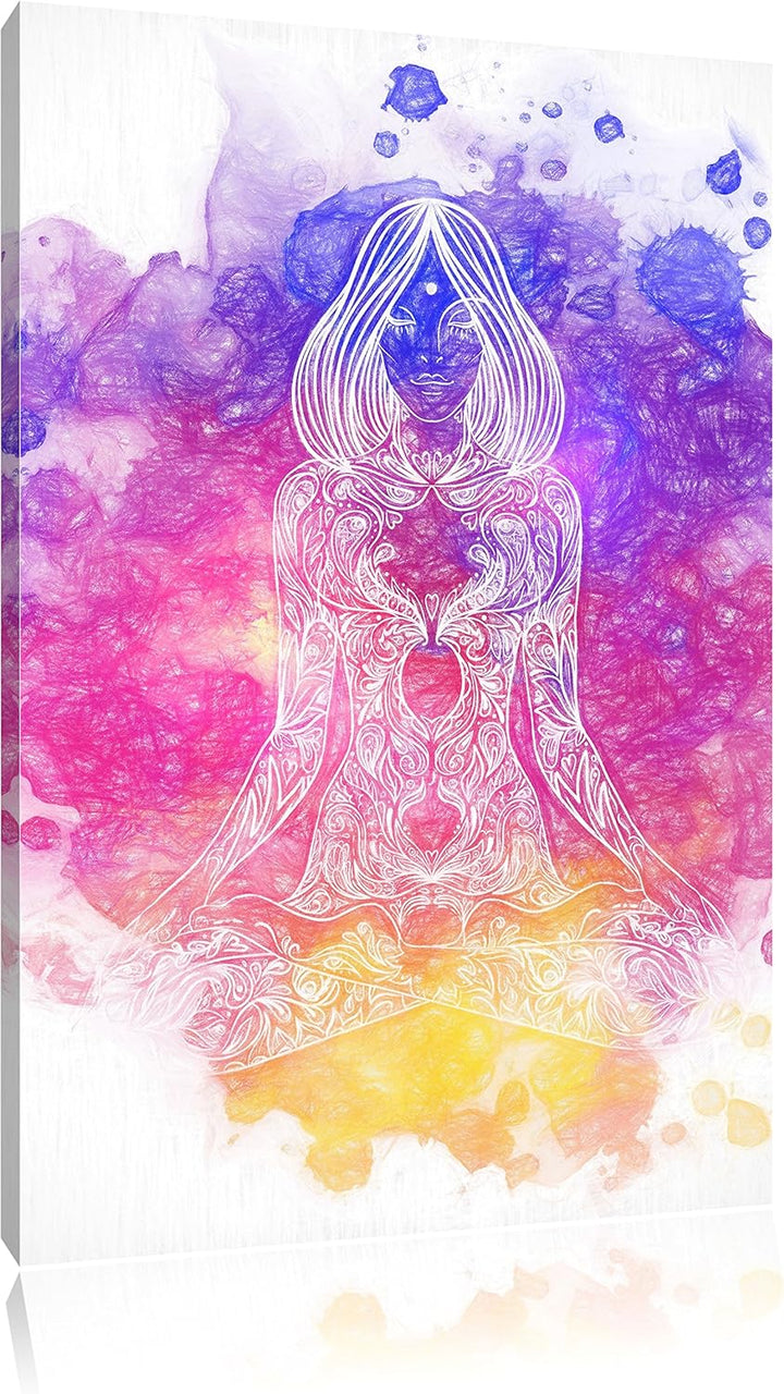 Pixxprint Lotoshaltung Yoga Kunst Buntstift Effekt, Format: 100x70 auf Leinwand, 100x70