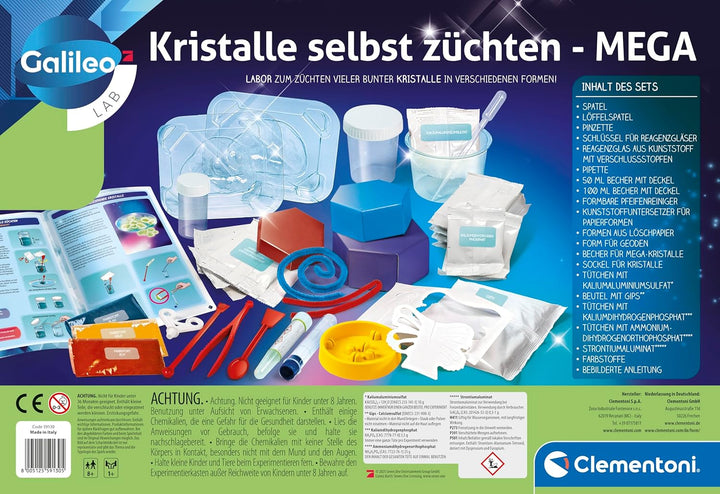 Clementoni Galileo Lab – Kristalle selbst züchten Mega, Experimentierkasten für Kinder ab 8 Jahren,