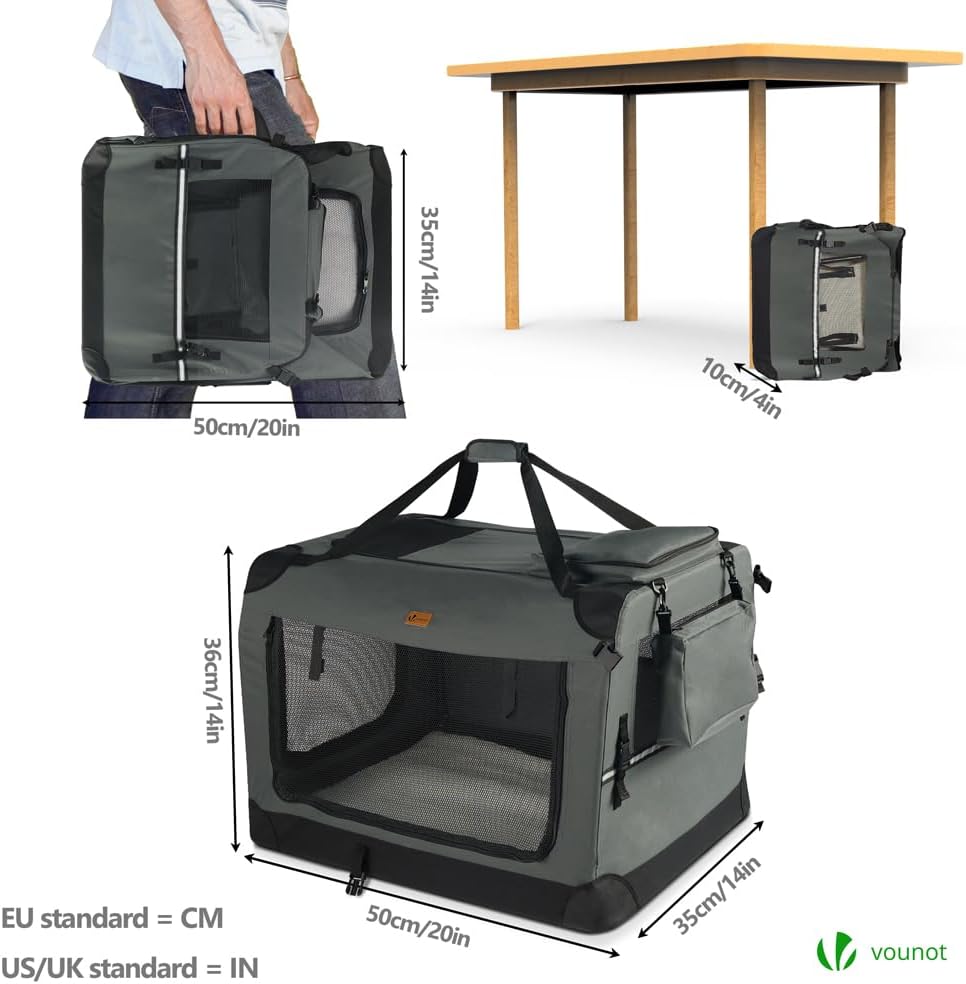 VOUNOT Hundebox faltbar, Transportbox Katze Hunde, Hundetasche, Oxford-Gewebe, Netzstoff, Atmungsakt
