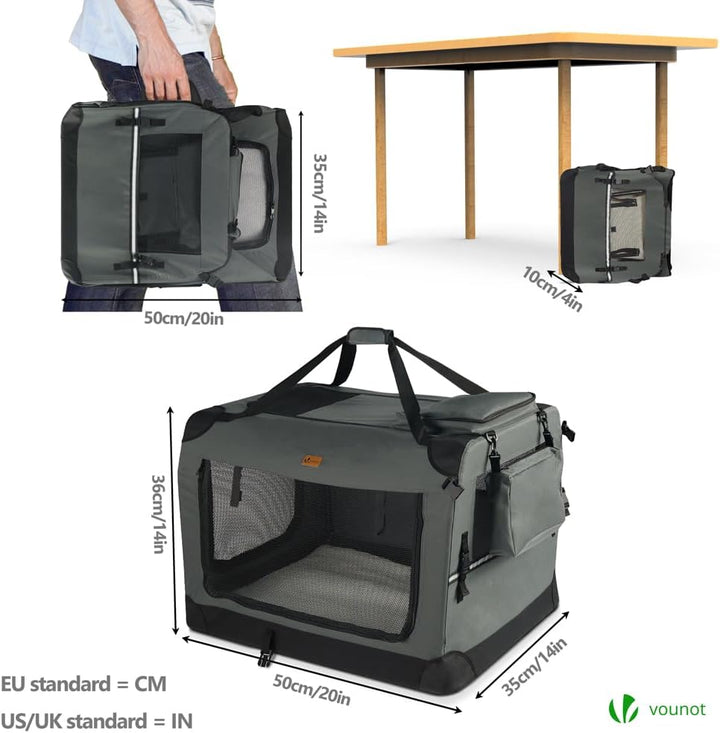 VOUNOT Hundebox faltbar, Transportbox Katze Hunde, Hundetasche, Oxford-Gewebe, Netzstoff, Atmungsakt