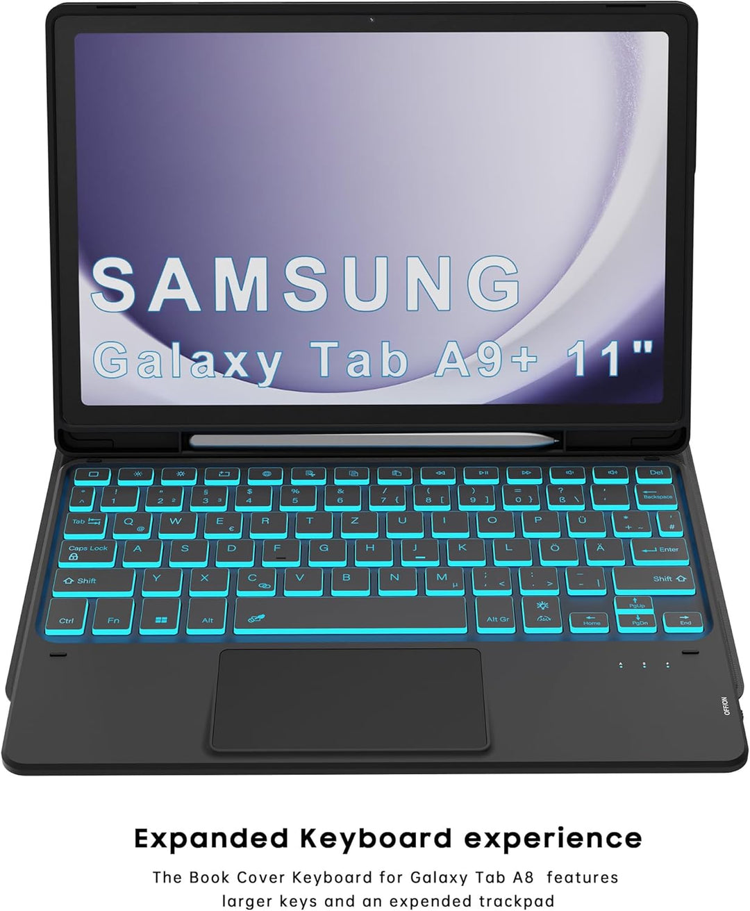 Für Galaxy Tab A9+ Hülle mit Tastatur - 7 Farben Beleuchtung Abnehmbare Trackpad Tablet Cover - Bele