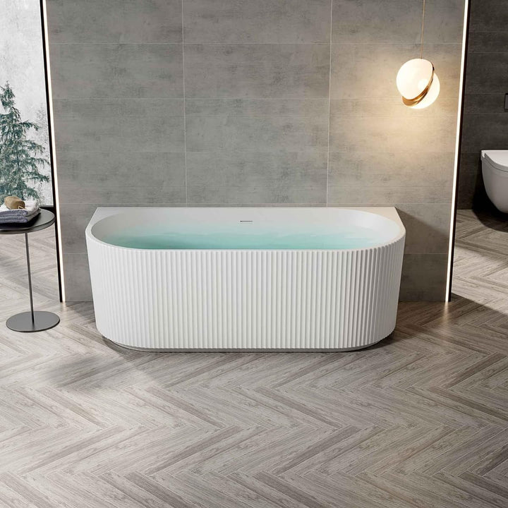 Belvit Rondo Halbfreistehende Badewanne 170 x 80 cm, ovale Acryl Wanne mattweiss doppelwandig mit ve