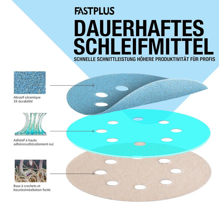 8 Loch Blaue Schleifpapier 125mm Klett 40 Körnung Schleifscheiben 48 Stück Keramik Schleifscheibe St