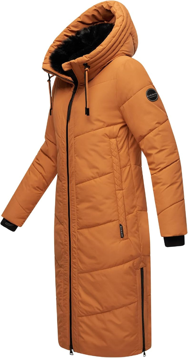 MARIKOO Damen Wintermantel Warmer Steppmantel lang mit Verstellbarer Kapuze und hohem Kragen Nadaree
