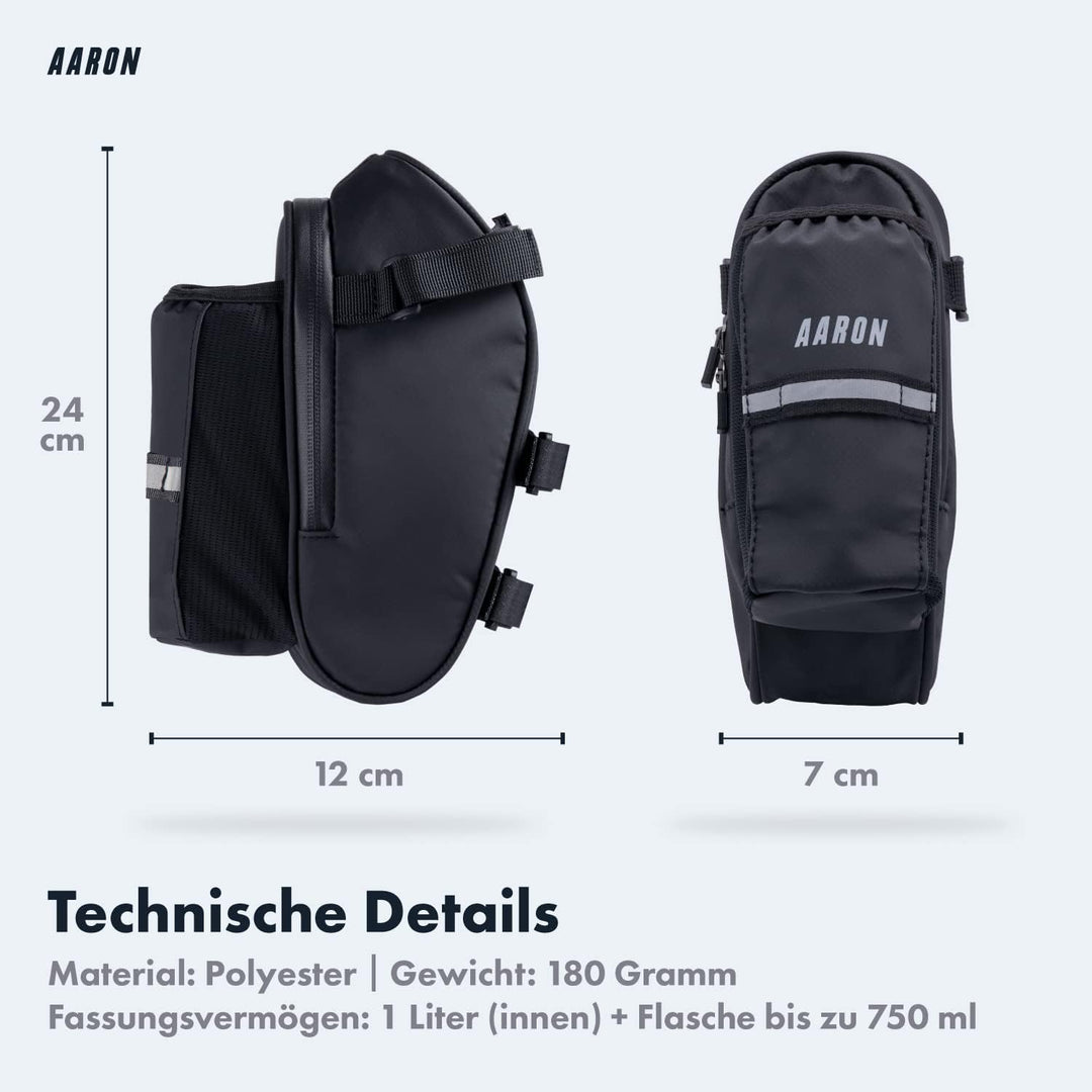 AARON Fahrrad Satteltasche mit Flaschenhalter, Wasserabweisende Fahrradtasche mit Reflektor, Sattelt