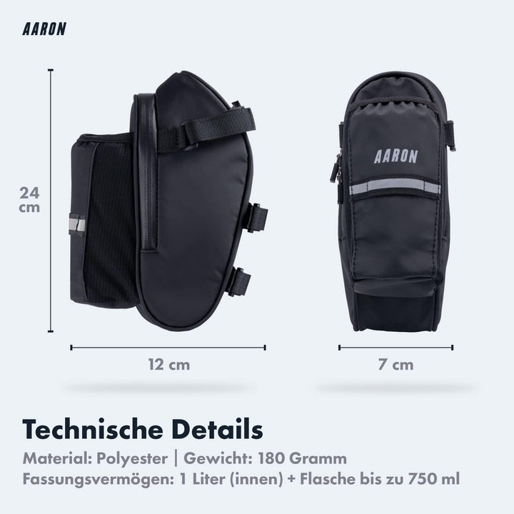 AARON Fahrrad Satteltasche mit Flaschenhalter, Wasserabweisende Fahrradtasche mit Reflektor, Sattelt