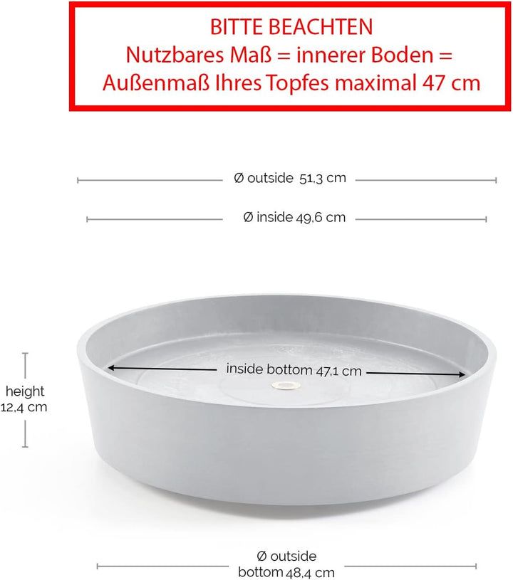 Ecopots Untersetzer rollbar für Blumentopf Amsterdam Weiss Grau Durchmesser innen 47 cm/aussen 51 cm
