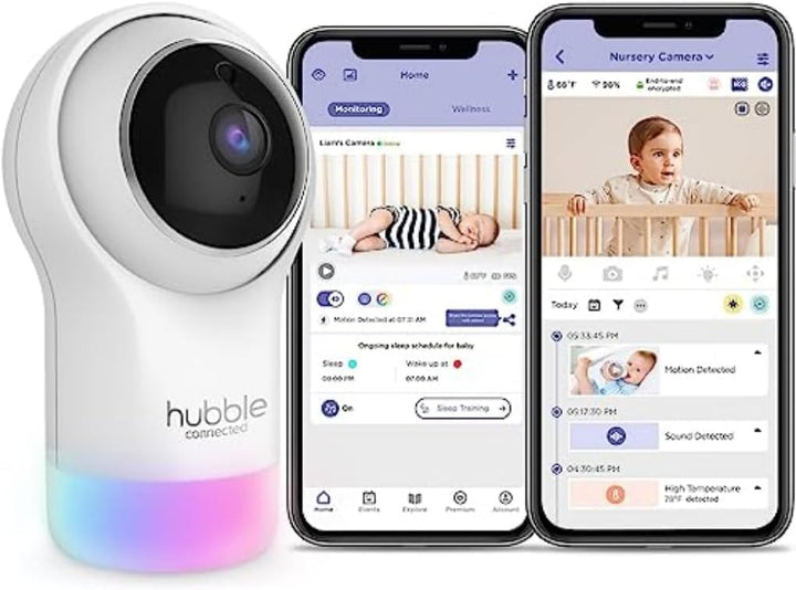 Hubble Connected Nursery Pal Glow, Babyphone mit Kamera, 7-Farben-Nachtlicht, Raumtemperatursensor,