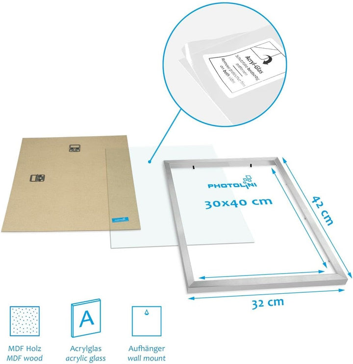 PHOTOLINI silberne Bilderrahmen Set verschiedene Grössen, 6 Bilderrahmen Silber Holz MDF, Bilder Rah