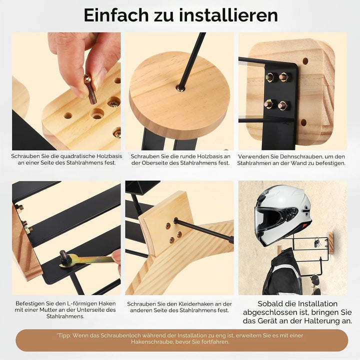 Helmhalterung für Motorradhelme Massivholz und robuster Stahl Wand Motorrad Zubehör Motorradhelm Hal