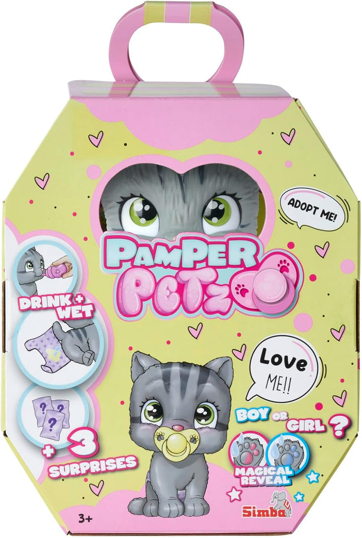 Simba 105953051 – Pamper Petz Katze, mit Trink- und Nässfunktion, Spielzeugkatze für Kinder ab 3 Jah