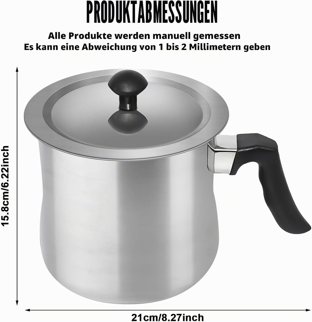 2L Edelstahl Milchtopf, doppeltwandig, induktion, rutschfester Kunststoffgriff, Silber, tolle Qualit