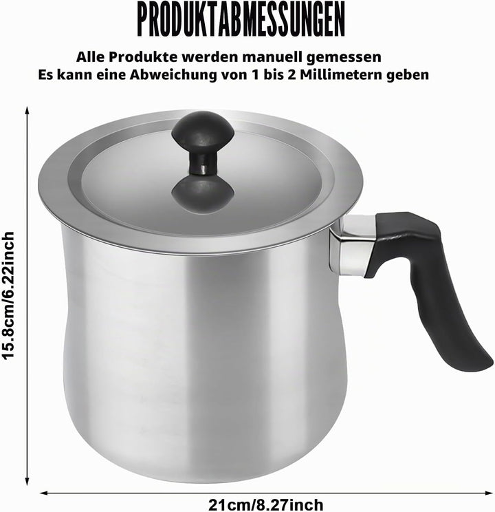 2L Edelstahl Milchtopf, doppeltwandig, induktion, rutschfester Kunststoffgriff, Silber, tolle Qualit