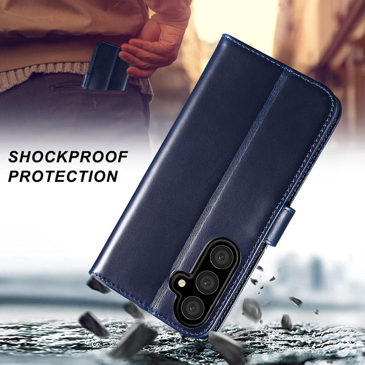 LENSUN Handyhülle für Samsung Galaxy S24 FE Echtleder, Hülle [Echtes Leder][Bookstyle][Kartenfächer]