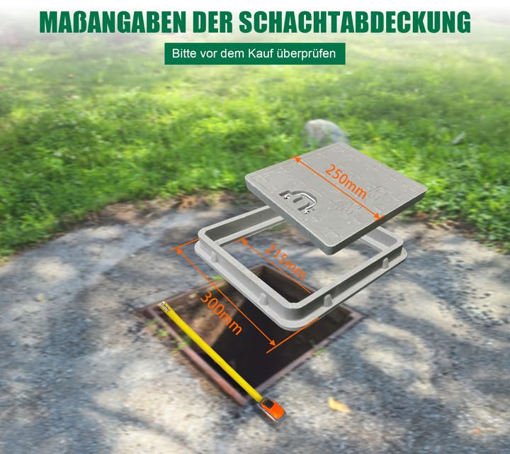 Schachtabdeckung mit Rahmen 300x300 mm GFK A15 Schachtdeckel mit Griff Kanaldeckel Inspektionsschach