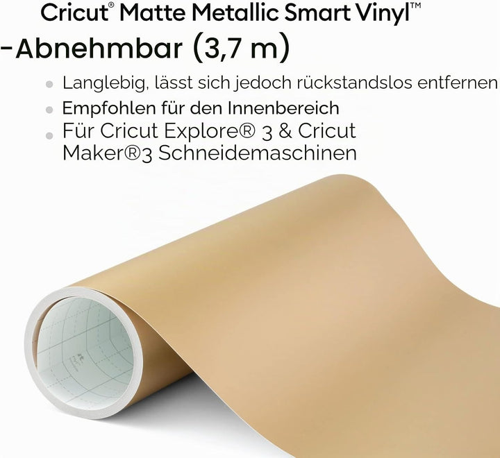 Cricut Smart Metallic Vinyl Abnehmbar | Champagner | 3,6 m | Selbstklebende Vinylrolle | Für die Ver