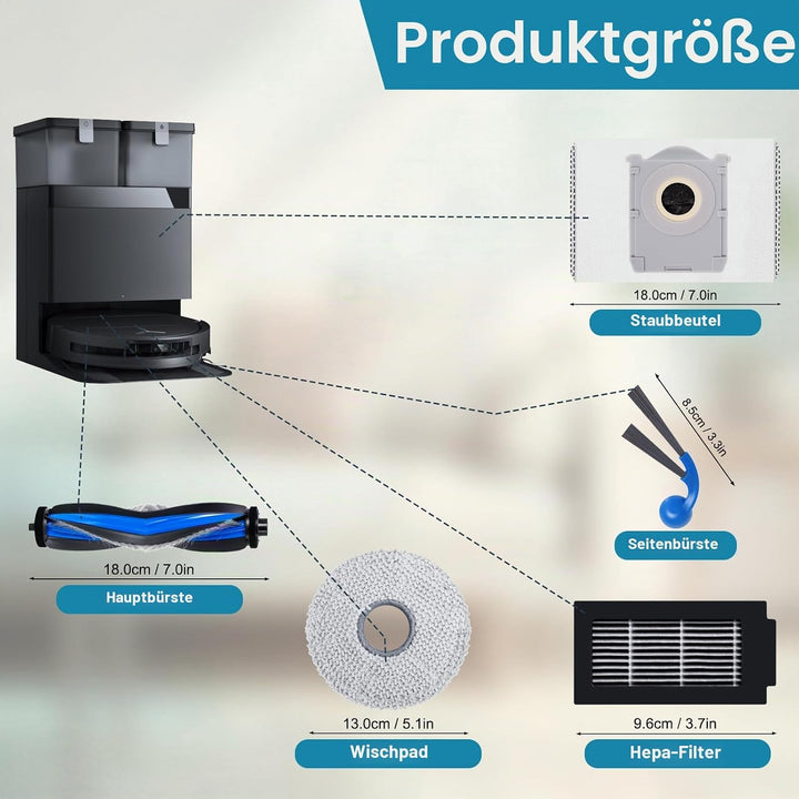 Heykewi Zubehörset für ECOVACS DEEBOT T30C Omni / T30C Omni Gen2 Saugroboter Ersatzteile, 1 Hauptbür