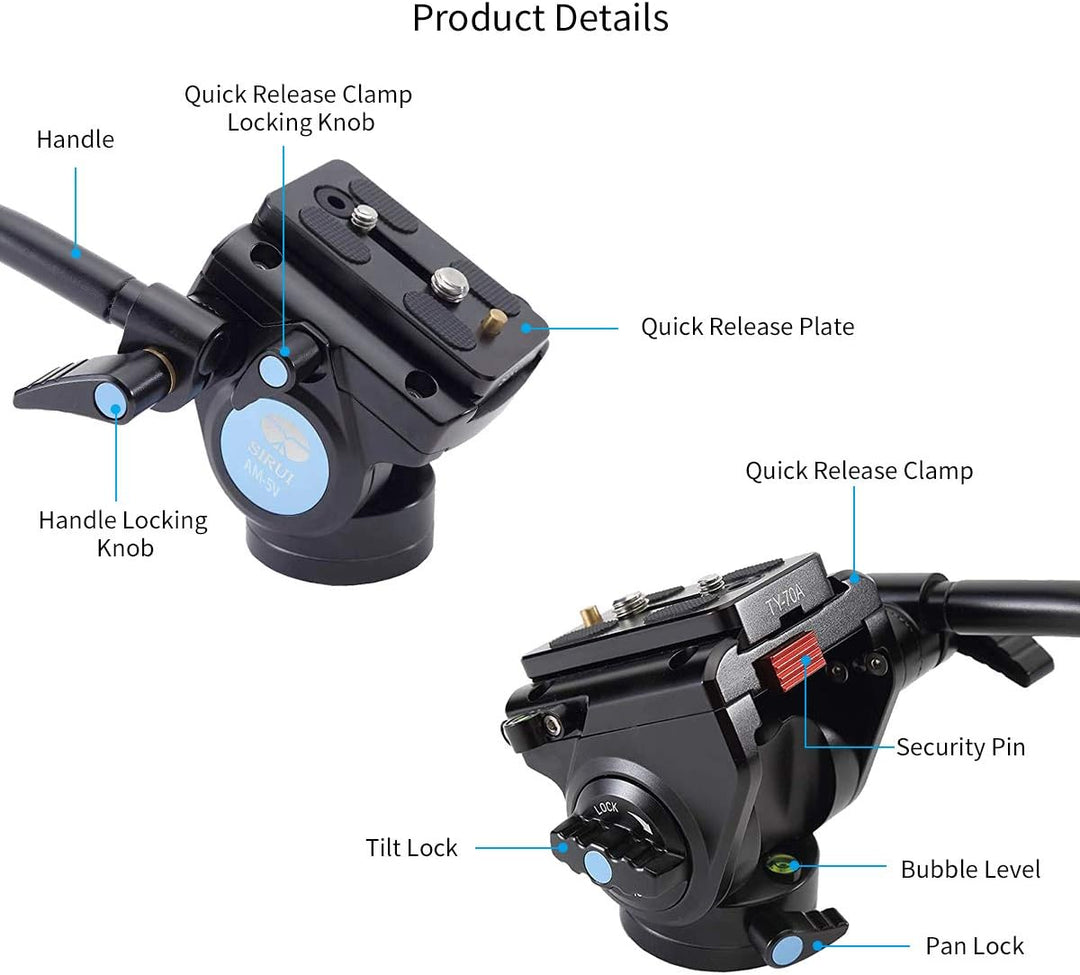 SIRUI AM-5V Fluid Videoneiger mit Flacher Basis, Traglast: 3kg, 360 Grad, Arca Swiss kompatibel, AM-