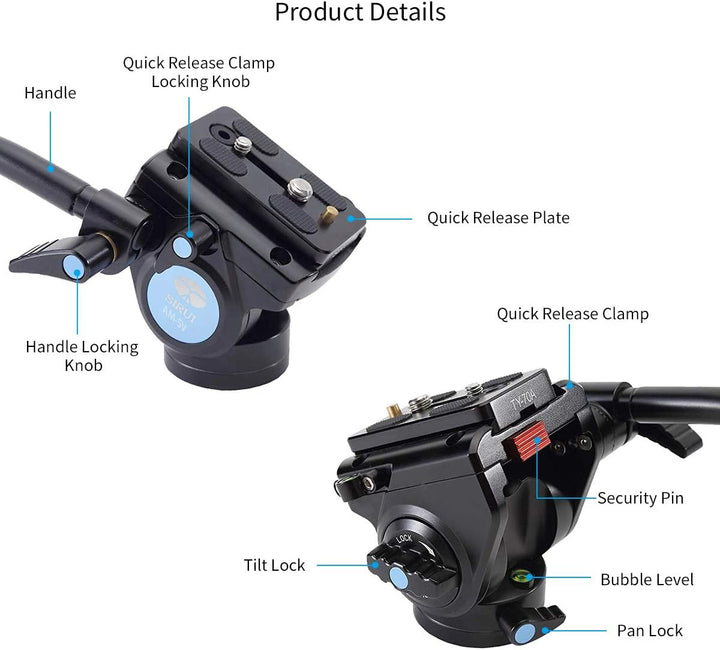 SIRUI AM-5V Fluid Videoneiger mit Flacher Basis, Traglast: 3kg, 360 Grad, Arca Swiss kompatibel, AM-