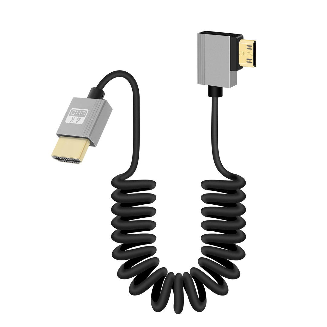 GELRHONR Mini-HDTV-Spiralkabel, 4K/60 Hz, dünnes Mini-HDTV-Kabel, kurz, 18 Gbit/s, 3D, unterstützt 3