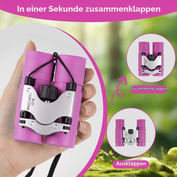 OSDUE Fernglas für Kinder, Fernglas Spielzeug, Starke Vergrösserung 8X21, Stossfestes, Inklusive Lup