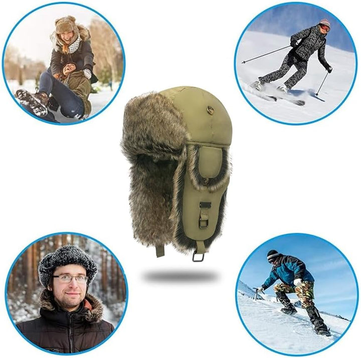 Unisex Fliegermütze Rib Bomber Aviator Pilot Hat Faux Fellmütze Winter Russische Mütze Herren Bomber