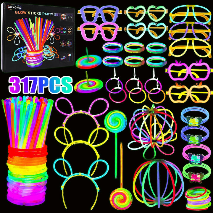 AQXONG 317 PCS Knicklichter Party Set, Fluoreszenz Leuchtendes Armband, Glow Sticks mit Verbinder, N