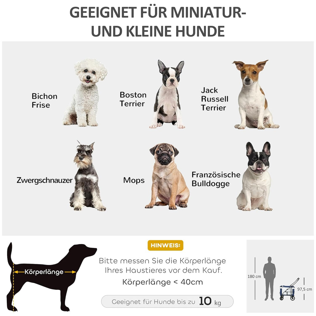 PawHut 2 in 1 Hundewagen Hundebuggy klappbar für Hunde &amp; Katzen bis 10 kg Katzenbuggy mit Kissen Net