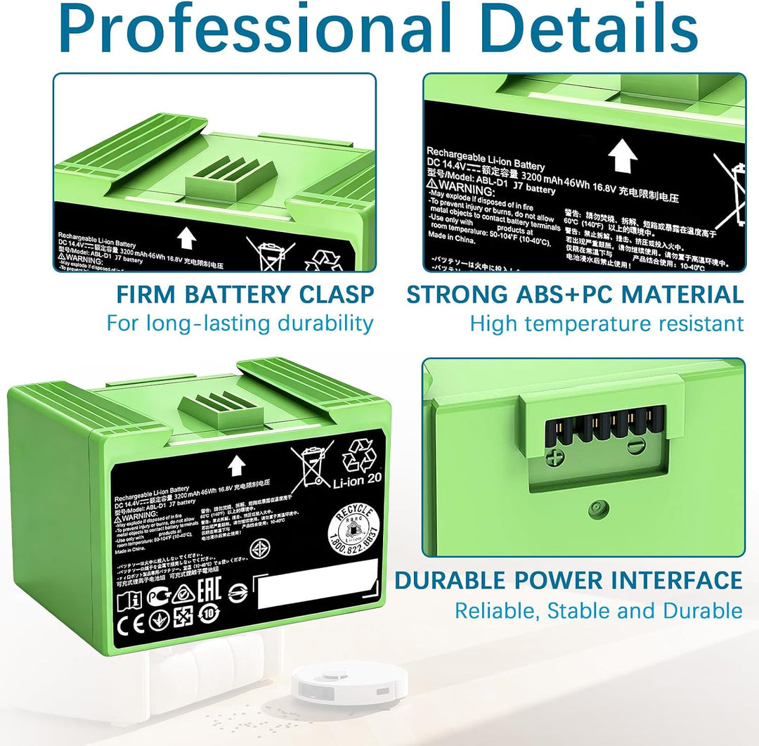 3200mAh Akku für iRobot Roomba i, j und e Serie – Ersatzbatterie ABL-D1, Kompatibel mit i7 i7+ j7 j7