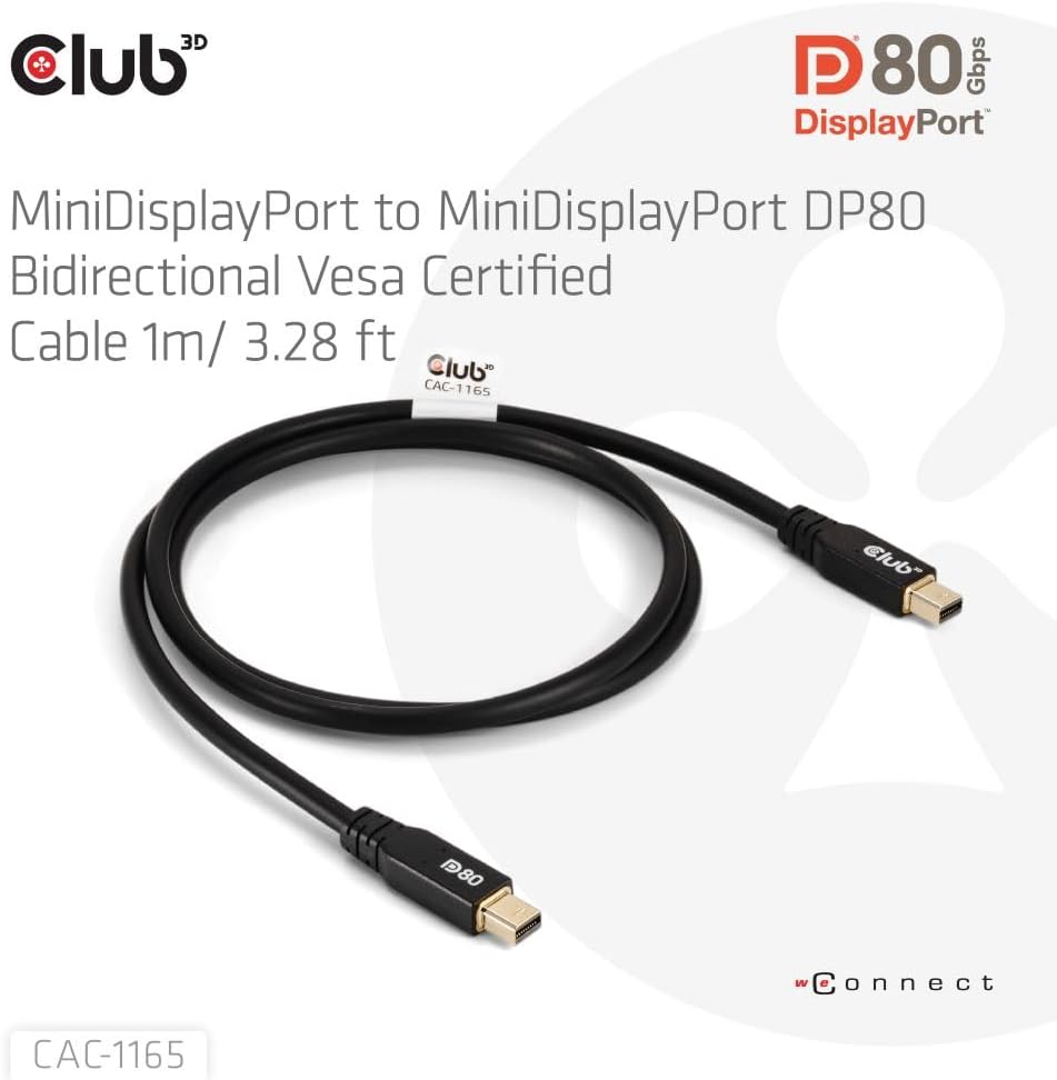 Club3D CAC-1165 MiniDP™ auf MiniDP™ DP80 Bidirektionales Vesa-zertifiziertes Kabel 1m 1 metro / 3.28