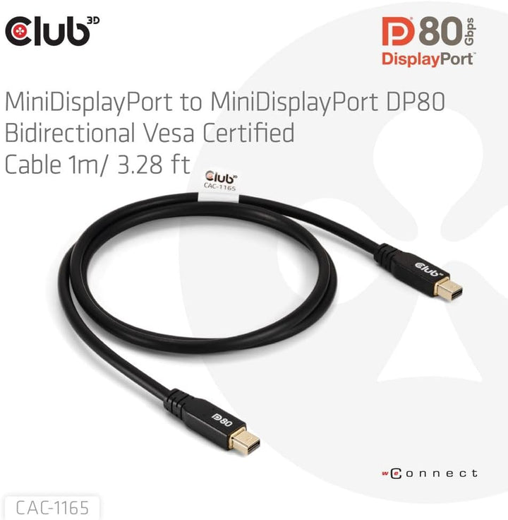Club3D CAC-1165 MiniDP™ auf MiniDP™ DP80 Bidirektionales Vesa-zertifiziertes Kabel 1m 1 metro / 3.28
