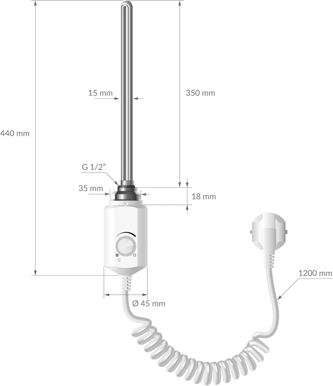 ECD Germany Badheizkörper Elektrisch 600x1200mm Grosse Leistung Weiss gerade mit Seitenanschluss ink