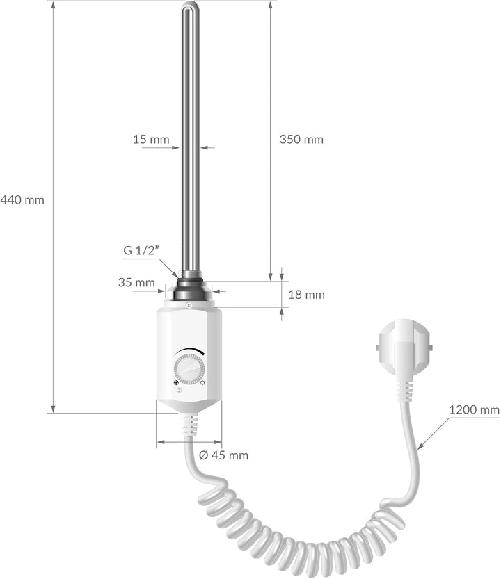 LuxeBath Badheizkörper Elektrisch mit Heizstab 900W Grosse Leistung - 400 x 1500 mm - Weiss - gerade