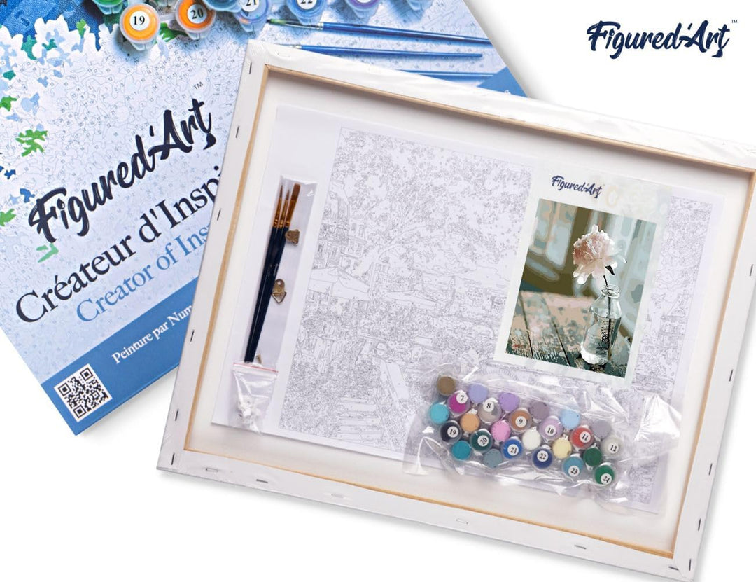 Figured'Art Malen Nach Zahlen Erwachsene Mit Rahmen Weisse Blume - Paint by Numbers Basteln DIY Bast