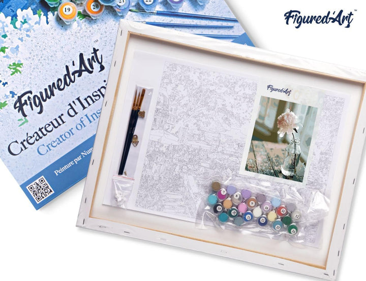 Figured'Art Malen Nach Zahlen Erwachsene Mit Rahmen Weisse Blume - Paint by Numbers Basteln DIY Bast